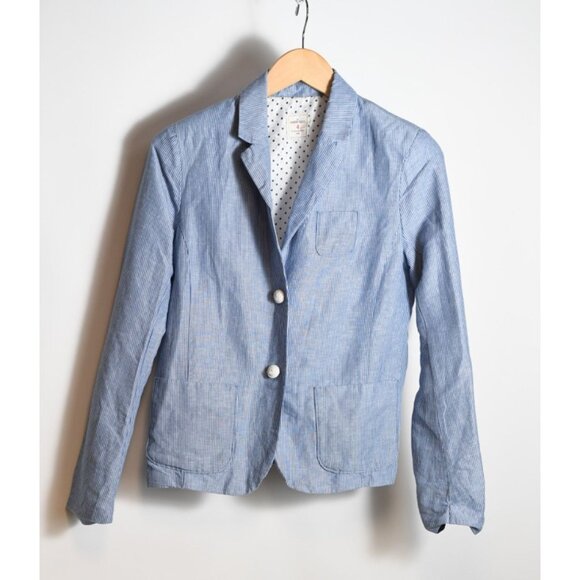 Gap Women's Blue White Seersucker Striped Academy Blazer Jacket Pockets Size 4 - Picture 1 of 10